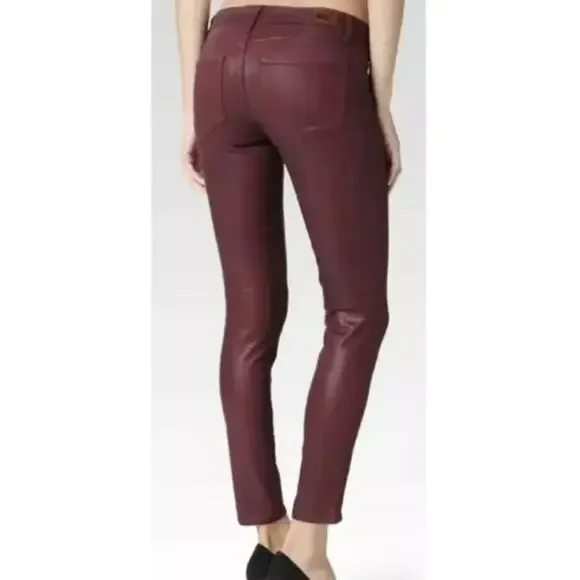 PAIGE Women's Verdugo Ankle Skinny Jeans 24 00 Dark Red Coated Mid Rise NWOT - Picture 2 of 12